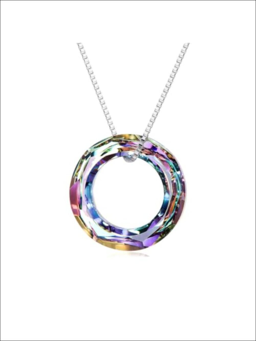 Circle Crystal Pendant Necklace 925 Sterling Silver White Gold Plated